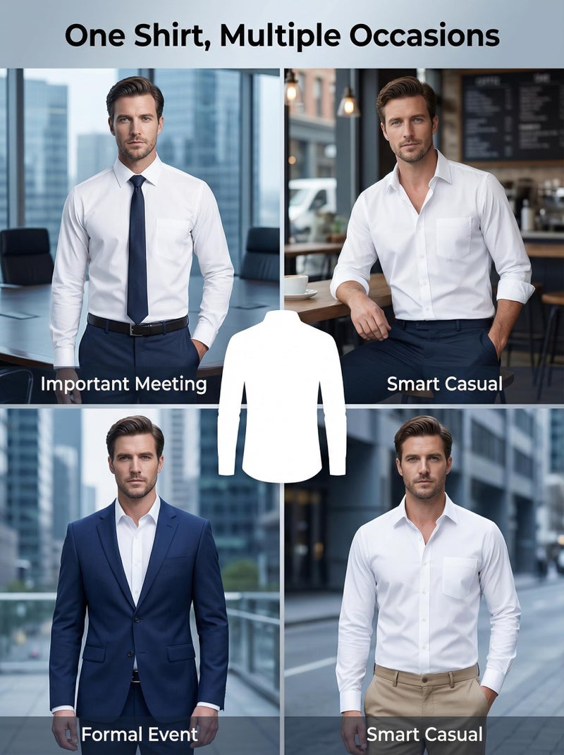 Beninos قميص بنينوس للرجال بتصميم ضيق بأزرار وياقة مدببة (CD01 أبيض، S) - Image 5